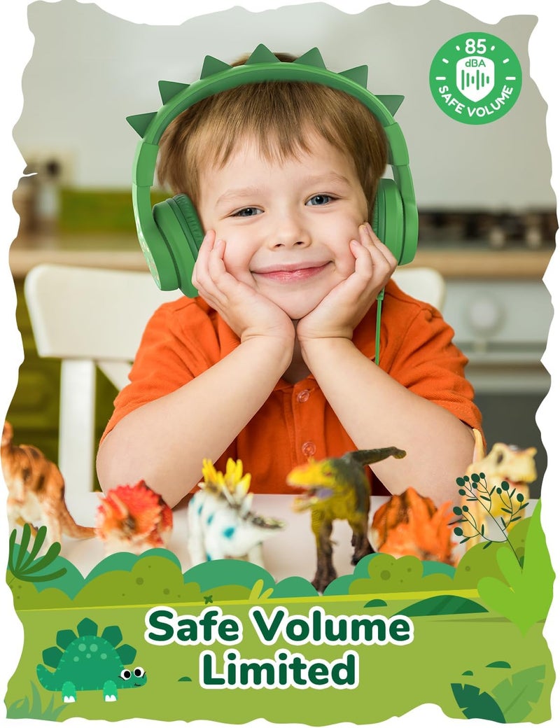 iClever Kids Headphones for School Travel, Safe Volume 85dBA, Stereo Sound Over-Ear for Kid, Foldable 3.5mm Wired Dinosaur Headphones for iPad Computer, HS19S - Image 2