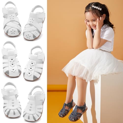 Femizee Girls Casual Leather Closed Toe Flower Princess Dress Sandal(Toddler/Little Kid) Size 8 Toddler,White,1508 CN26 - Image 2