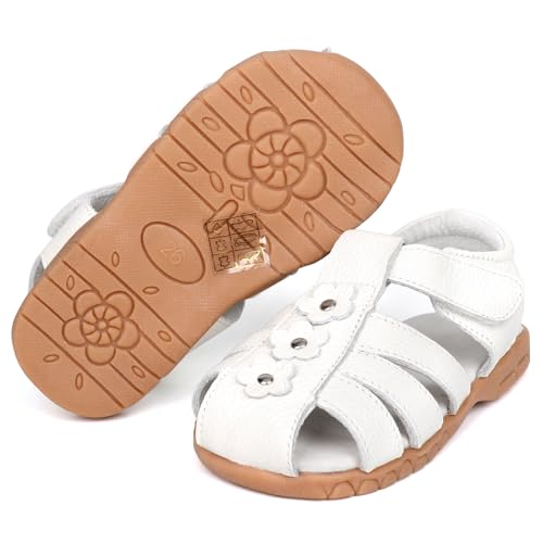 Femizee Girls Casual Leather Closed Toe Flower Princess Dress Sandal(Toddler/Little Kid) Size 8 Toddler,White,1508 CN26 - Image 5