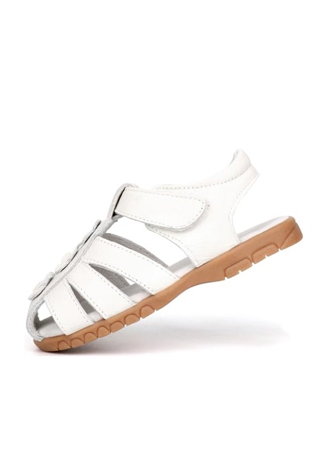 Femizee Girls Casual Leather Closed Toe Flower Princess Dress Sandal(Toddler/Little Kid) Size 8 Toddler,White,1508 CN26 - Image 1