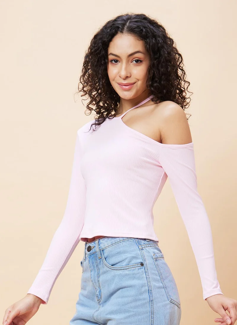 globus Globus Women One Shoulder Pure Cotton Crop Top