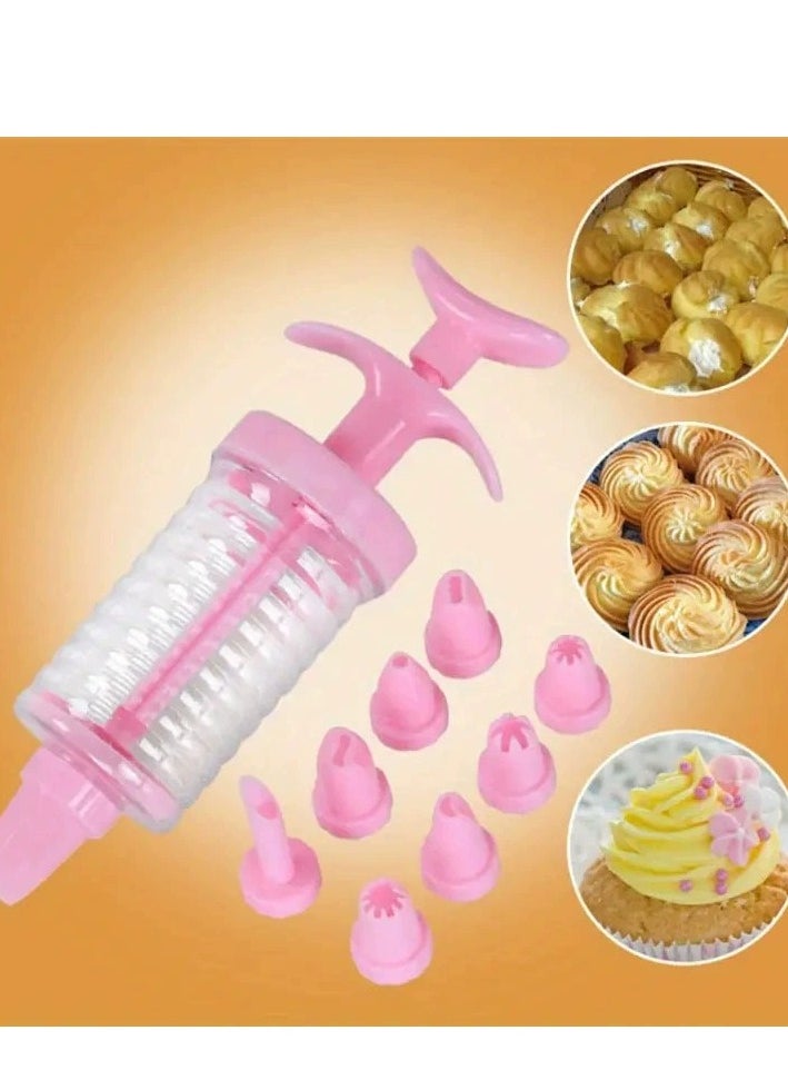 yongsheng Baking Muffin Pastry Pen Pink/Clear， Cake Decorating Syringe Set,Cupcake Injector Icing Frosting Piping Cupcake Filling Injector with 8 Funnel Icing Nozzles，Cake decorating tips and tubes  - Image 1