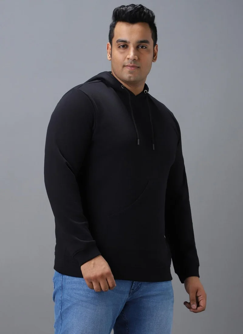 Urbano Plus Men's Black Cotton Solid Hooded Neck Sweatshirt