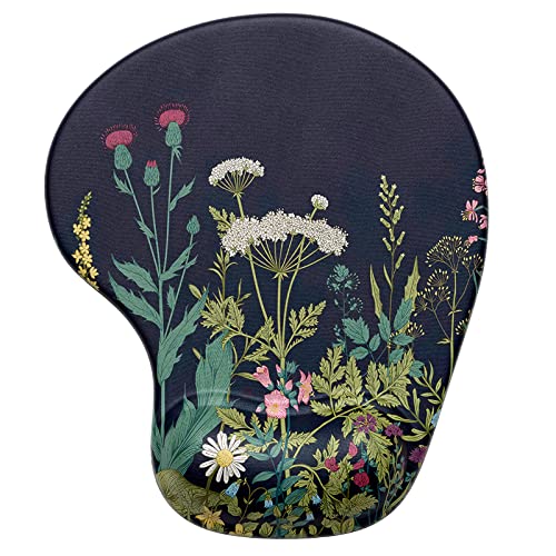 Hsurbtra Ergonomic Mouse Pad with Wrist Rest Support, Gel Mouse Pads with Non-Slip PU Base, Pain Relief Memory Foam Computer Mat, Cute Office Supplies Desk Decro Accessories, Black Flower - Image 1