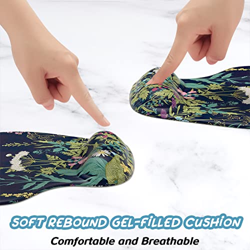 Hsurbtra Ergonomic Mouse Pad with Wrist Rest Support, Gel Mouse Pads with Non-Slip PU Base, Pain Relief Memory Foam Computer Mat, Cute Office Supplies Desk Decro Accessories, Black Flower - Image 3