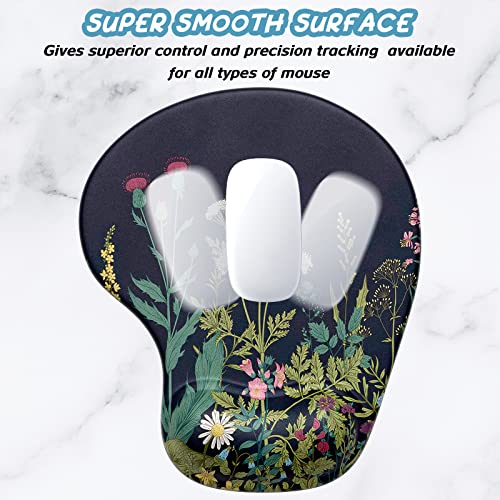 Hsurbtra Ergonomic Mouse Pad with Wrist Rest Support, Gel Mouse Pads with Non-Slip PU Base, Pain Relief Memory Foam Computer Mat, Cute Office Supplies Desk Decro Accessories, Black Flower - Image 4