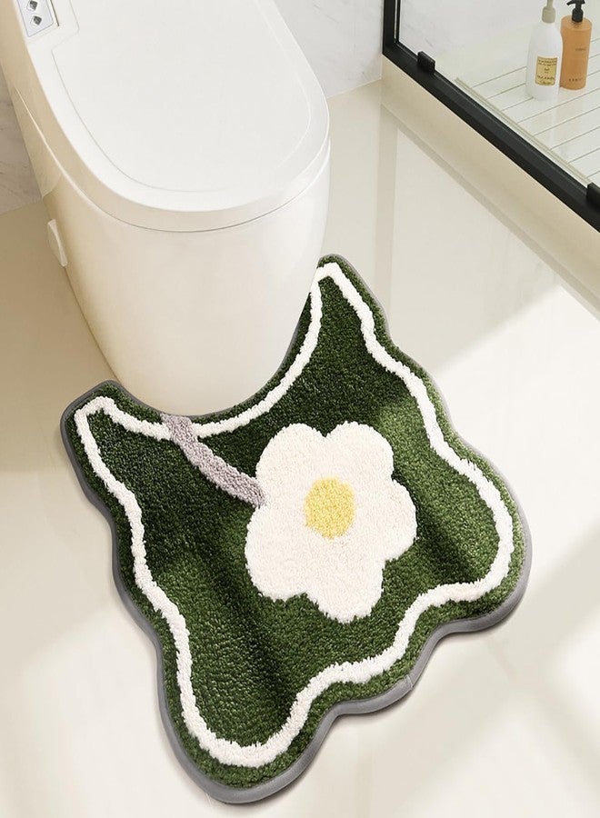 Tyrafry Toilet Bath Rug, U-Shaped Non-Slip Toilet Rug, Flower Rug for Bathroom Floor Soft Plush Microfiber Mat Super Absorbent Washable Bath Shower Mat, 20 x 22 Inches, Green - Image 1