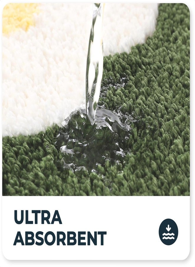 Tyrafry Toilet Bath Rug, U-Shaped Non-Slip Toilet Rug, Flower Rug for Bathroom Floor Soft Plush Microfiber Mat Super Absorbent Washable Bath Shower Mat, 20 x 22 Inches, Green - Image 4