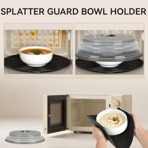 WENWELL 12" Microwave Splatter Cover & Mat, Large Vented Collapsible Splatter Guard Dish Plate Lid & Silicone Round Kitchen Mat for Food - Image 4