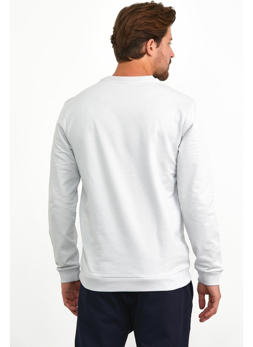 Odelon Men's Front Printed Crew Neck Sports Sweatshirt Gray  - Image 3