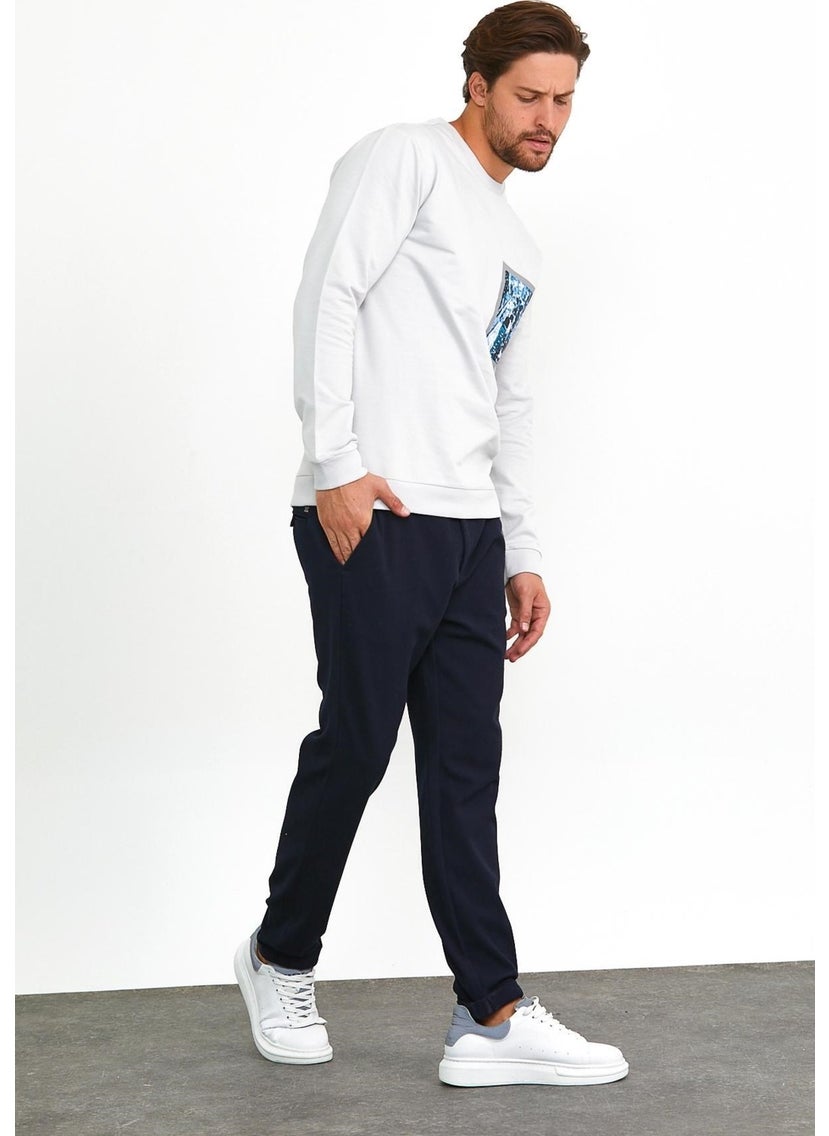 Odelon Men's Front Printed Crew Neck Sports Sweatshirt Gray  - Image 4