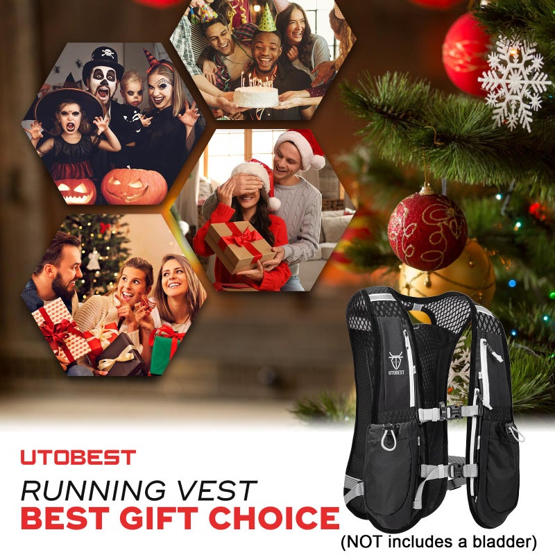 UTOBEST Running Vest, 5L Hydration Vest Lightweight, Breathable and Sweatproof Running Backpack, Adjustable for Trail Marathon Race Jogging Cycling Black (Vest Only) - Image 5