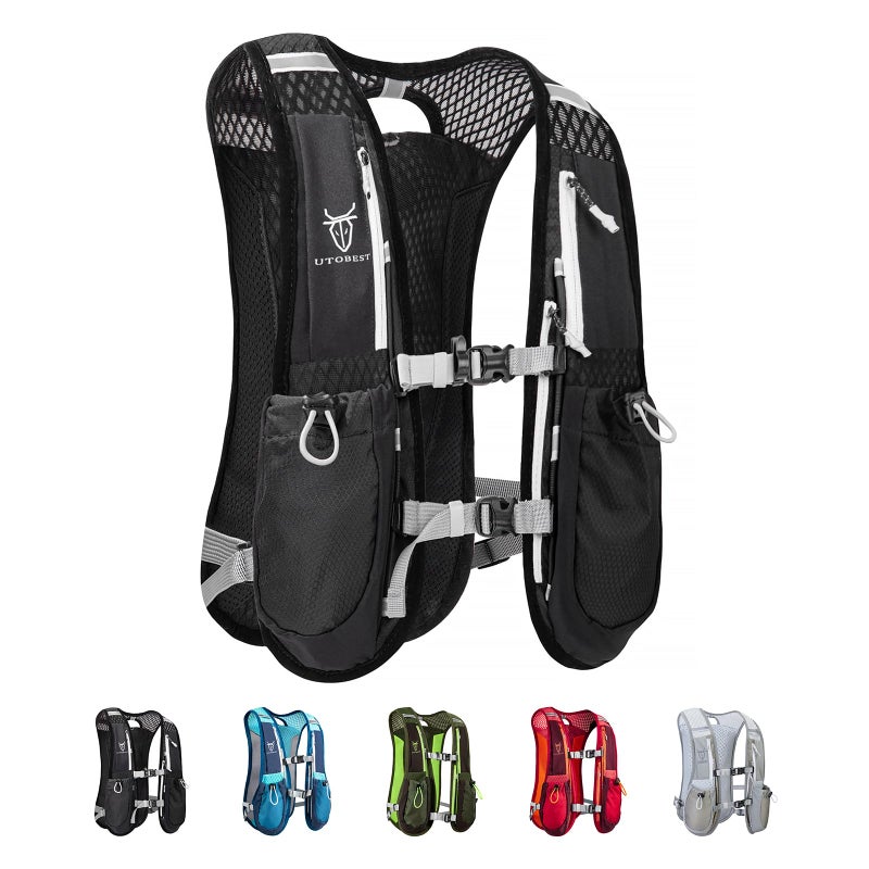 UTOBEST Running Vest, 5L Hydration Vest Lightweight, Breathable and Sweatproof Running Backpack, Adjustable for Trail Marathon Race Jogging Cycling Black (Vest Only) - Image 1