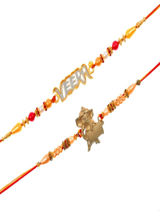 PrideKraft | Rakhi For Brother Veera Ganpati Rakhi | Pack Of 2 Rakhi | 1 Roli Rice Pack | 1 Greet Card,Multi,Standard - Image 1
