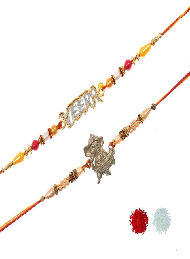 PrideKraft | Rakhi For Brother Veera Ganpati Rakhi | Pack Of 2 Rakhi | 1 Roli Rice Pack | 1 Greet Card,Multi,Standard - Image 2