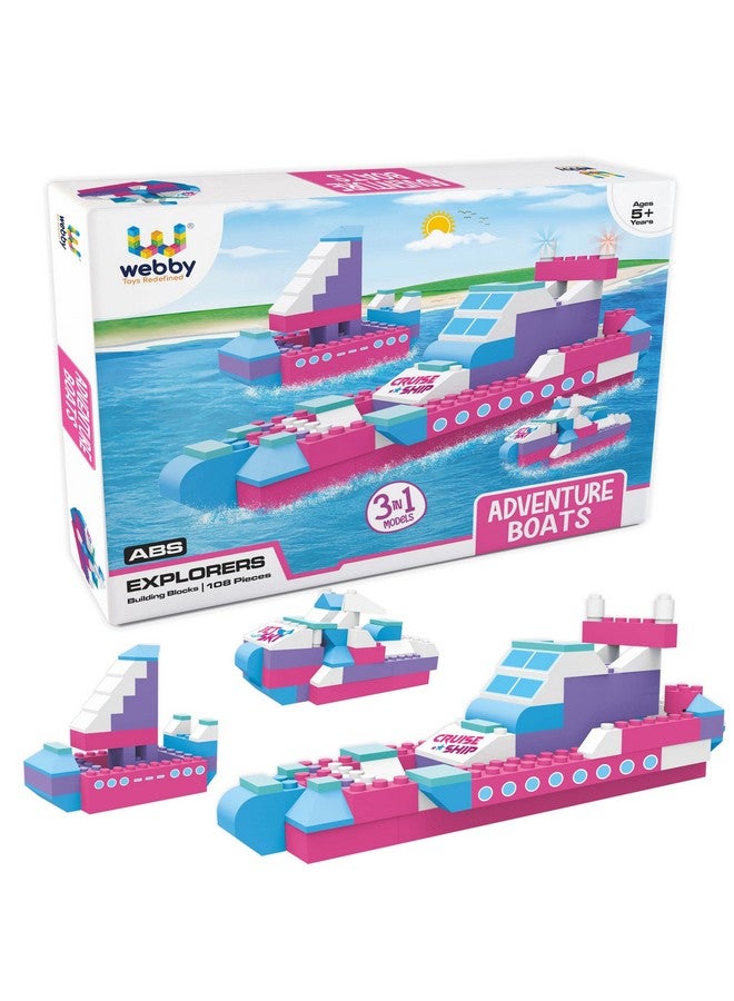 Webby 3 in 1 Adventure Boats ABS Building Blocks Kit, Colourful Bricks and Blocks Play Set, Fun Creative Toy Set for 5+ Years Kid (108 Pcs) - Image 2