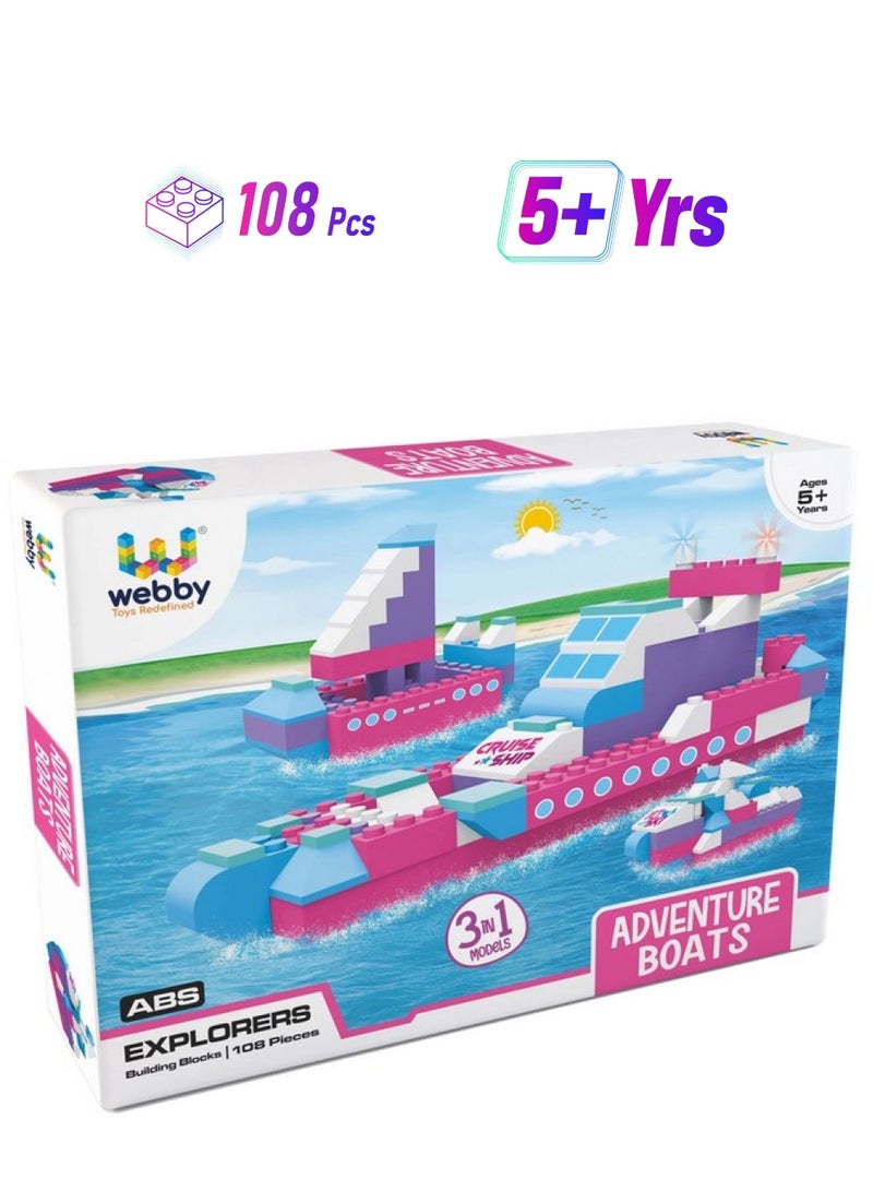 Webby 3 in 1 Adventure Boats ABS Building Blocks Kit, Colourful Bricks and Blocks Play Set, Fun Creative Toy Set for 5+ Years Kid (108 Pcs) - Image 1