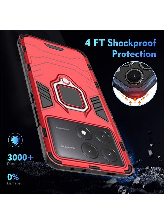 ملحقات غطاء حماية لهاتف Xiaomi Poco F6 Pro 5G مع حماية عدسة الكاميرا، غطاء خلفي مضاد للخدش والصدمات وبصمات الأصابع مع حامل حلقي مغناطيسي للسيارة 360 درجة - Image 2
