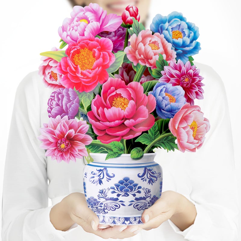 Airpark Pop Up Flower Card, 3D Paper Flowers Bouquet, Mother's Day, Birthday, Thank You, Spring Greeting Cards with Note Card & Envelope, Peony - Image 1