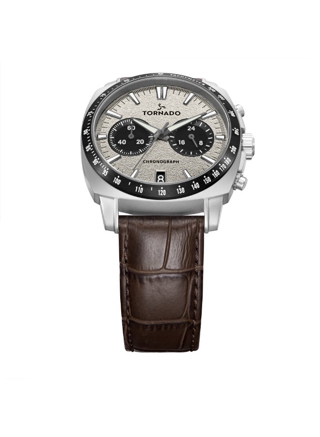 TORNADO Men's Leather Chronograph Watch T25104S-SLDI-D - 42mm - Image 4