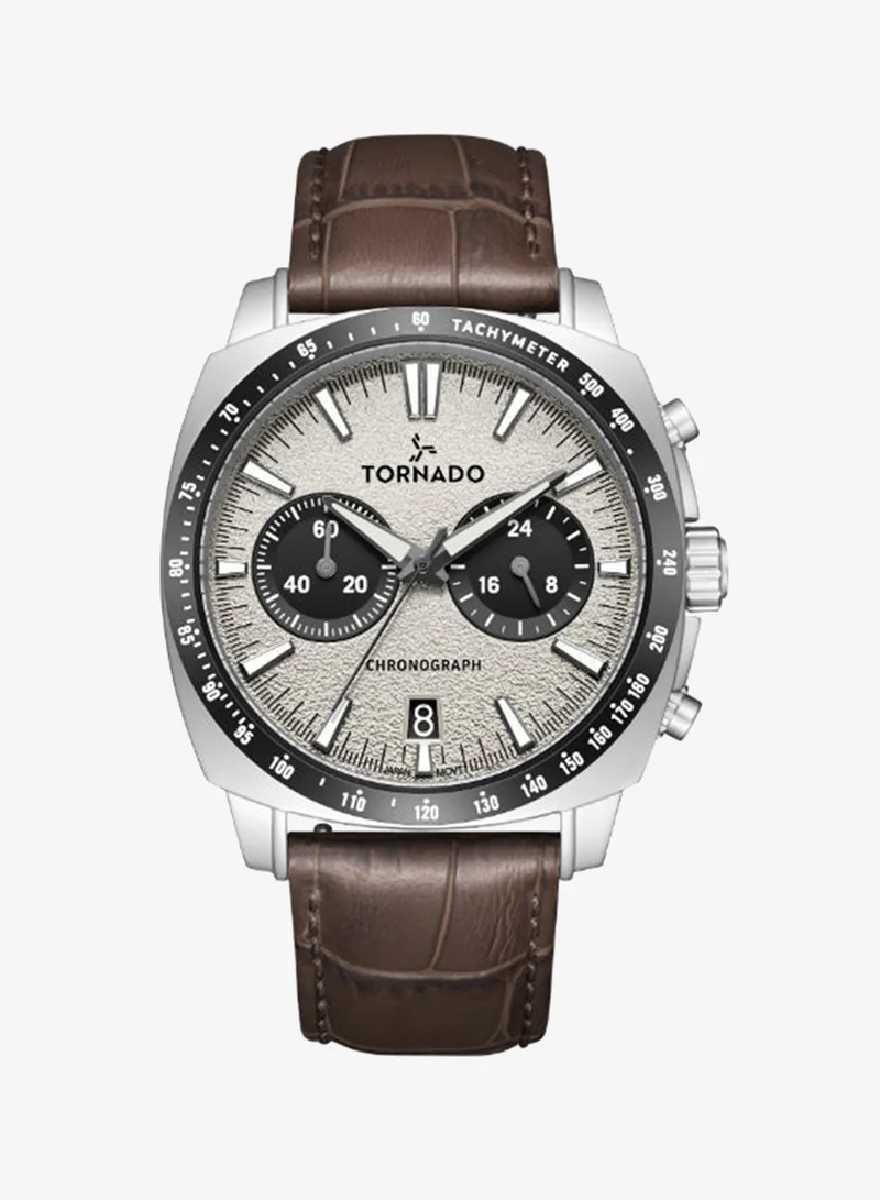 تورنيدو Men's Leather Chronograph Watch T25104S-SLDI-D - 42mm