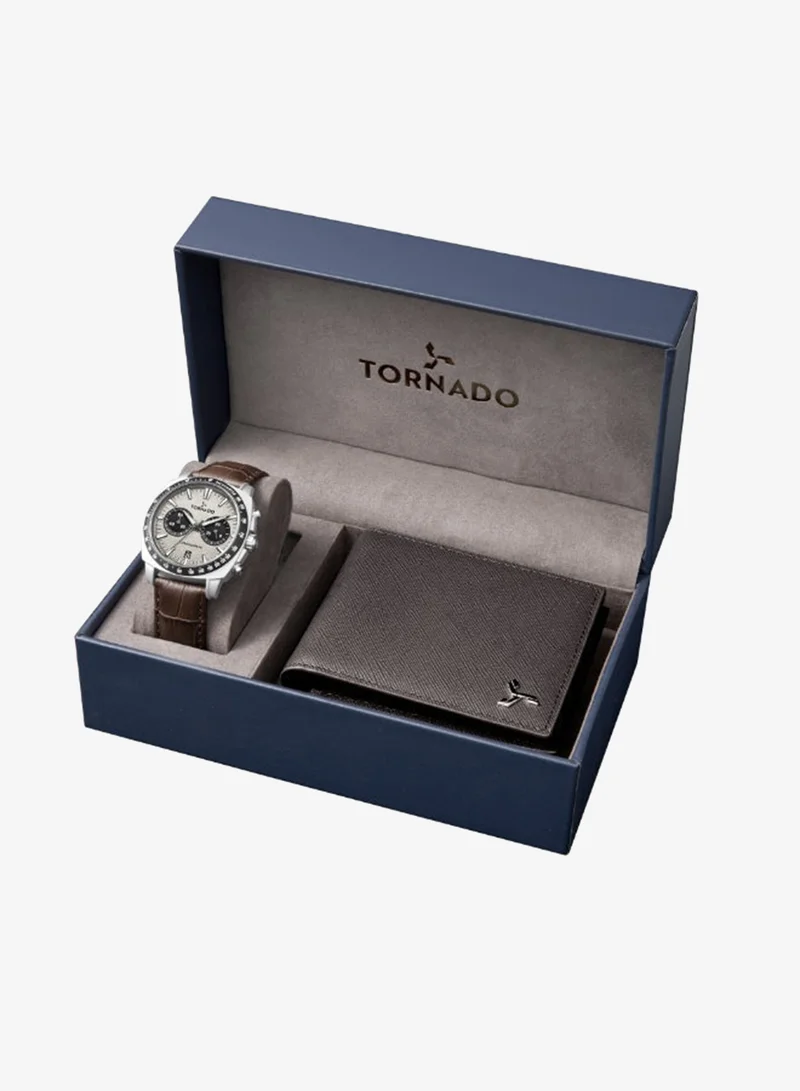 تورنيدو Men's Leather Chronograph Watch T25104S-SLDI-D - 42mm