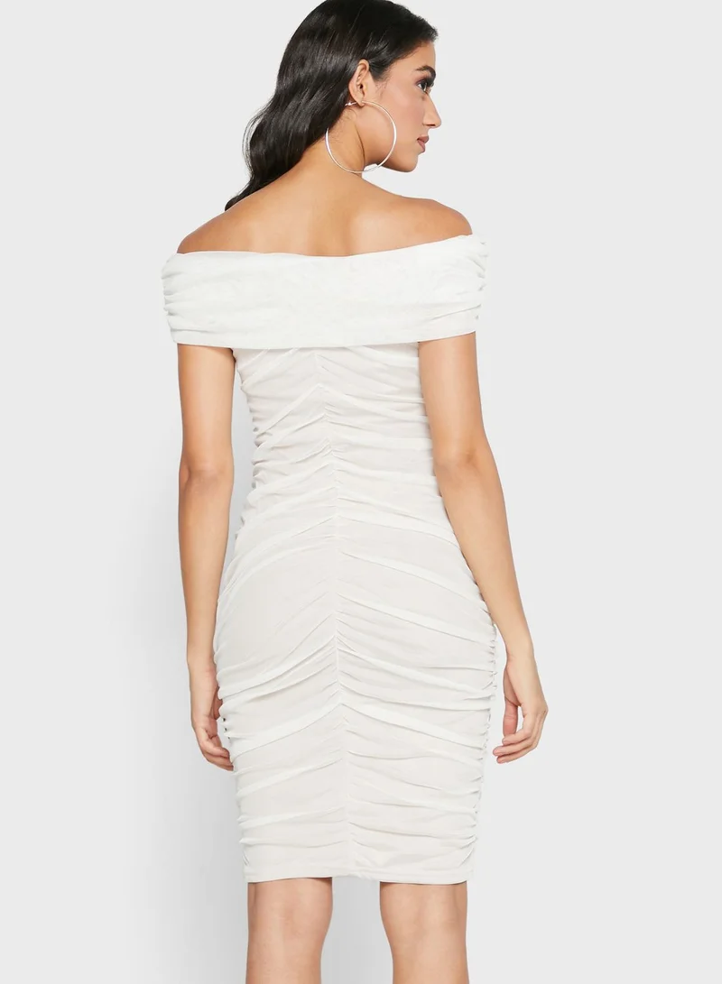 QUIZ Bardot Ruched Detail Dress