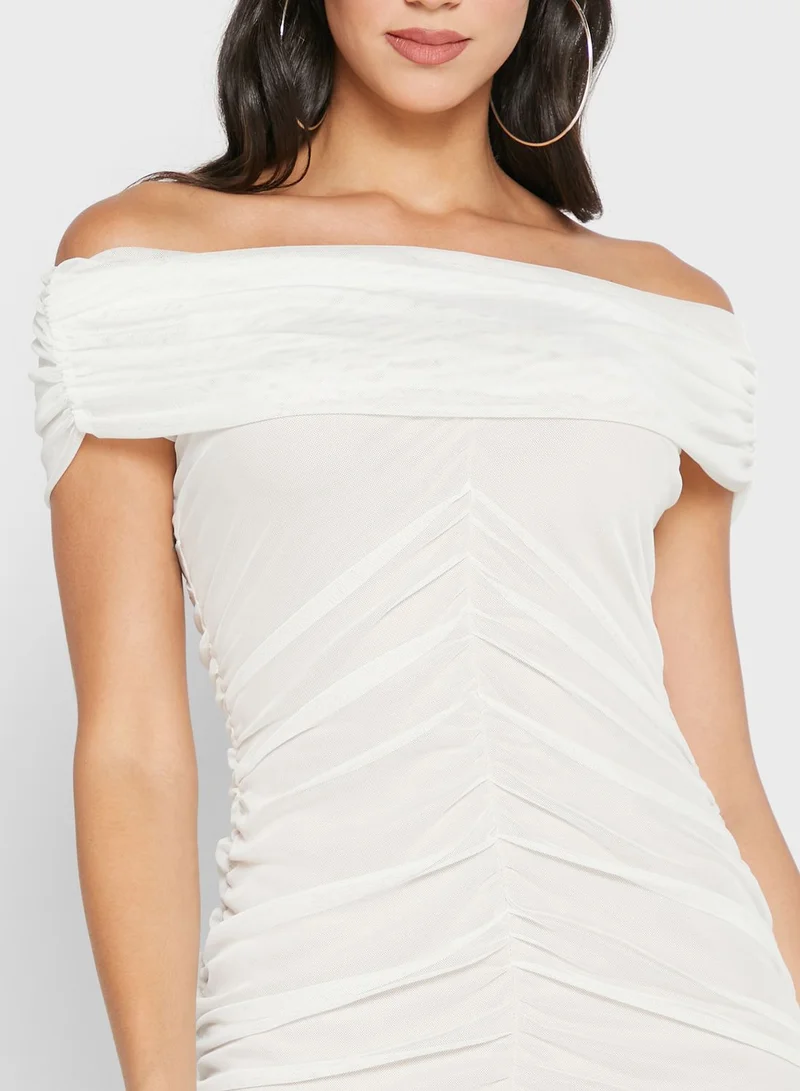 QUIZ Bardot Ruched Detail Dress