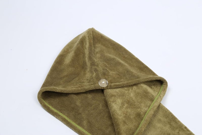 HOUSSE Microfibre Head Towels | 450 GSM High Absorbent Hair Wrap with Adjustable Buttons for Girls | Super Soft & Quick Dry Wrap Towel for Hairs | Set of 2 | 25x65 cm (Lily Pad & Avocado Green) - Image 3