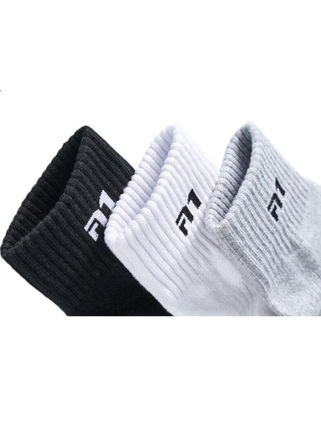 TAAN Sports Socks, Mid-Calf Men'S Socks, Thickened Terry Bottom, Running, Sweat-Absorbing, Breathable, Non-Slip Socks T535, Gray, 3 Pairs - Image 2