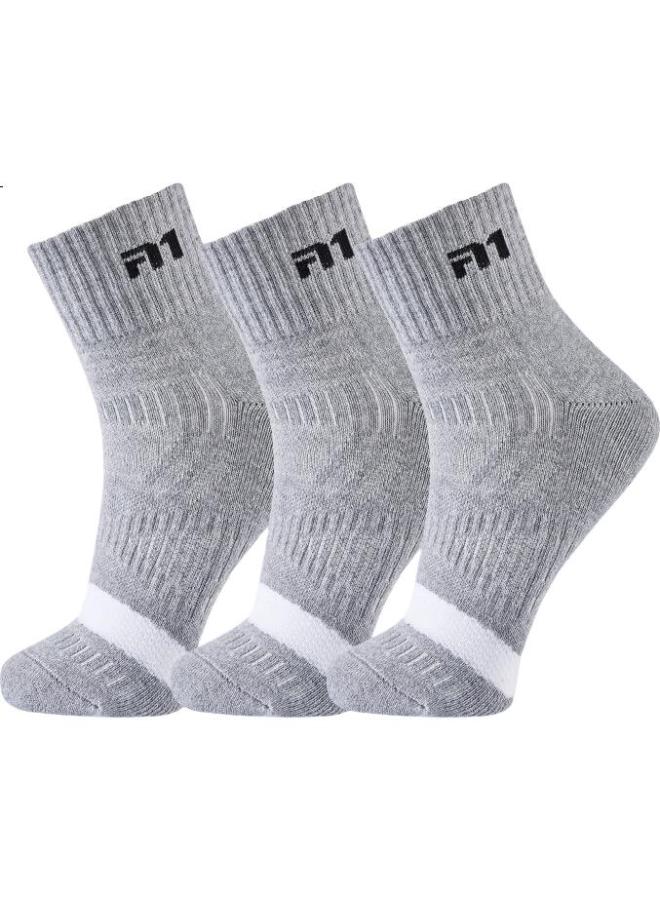 TAAN Sports Socks, Mid-Calf Men'S Socks, Thickened Terry Bottom, Running, Sweat-Absorbing, Breathable, Non-Slip Socks T535, Gray, 3 Pairs - Image 3