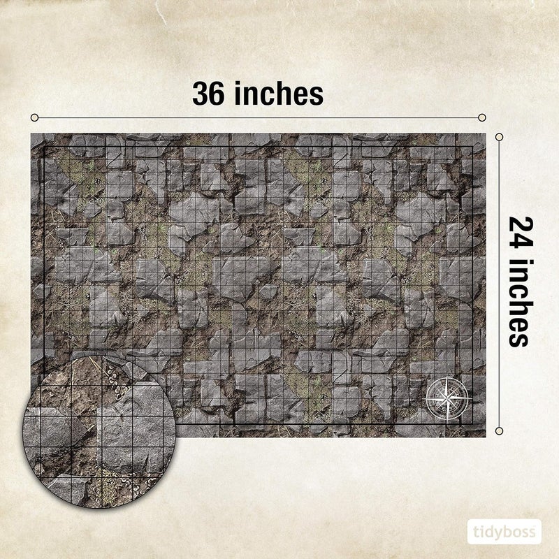 TIDYBOSS مجموعة البداية من D&D | 2 × جانب مزدوج 4 تضاريس 24x 36 مصفوفة لعبة | ملحقات DND تشمل أقلام مسح جاف، ممحاة ومشابك - Image 3