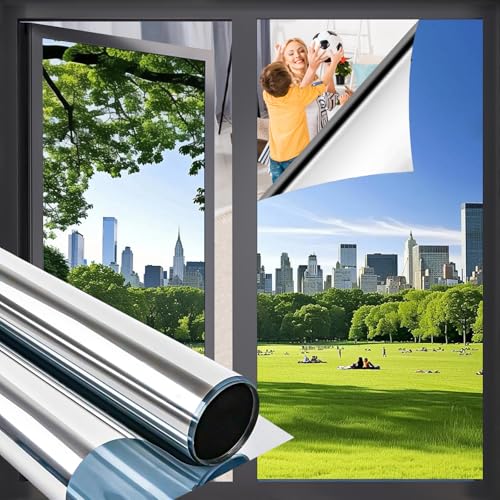 Niviy One Way Privacy Window Film Window Tint for Home See Out Not in Effect Anti UV Heat Control Glass Door Film for Home Office Silver 175 x 787 - Image 1
