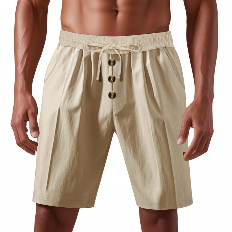 Men''s Linen Summer Shorts Beach Casual Loose Straight Five-point Sports Shorts for Men - Image 1