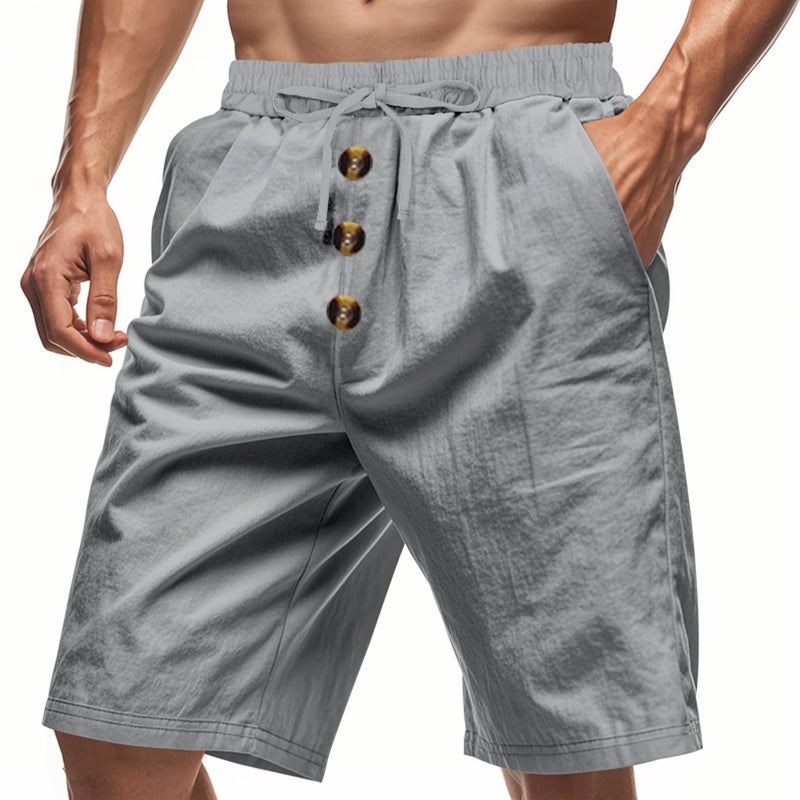 Men''s Linen Summer Shorts Beach Casual Loose Straight Five-point Sports Shorts for Men - Image 5
