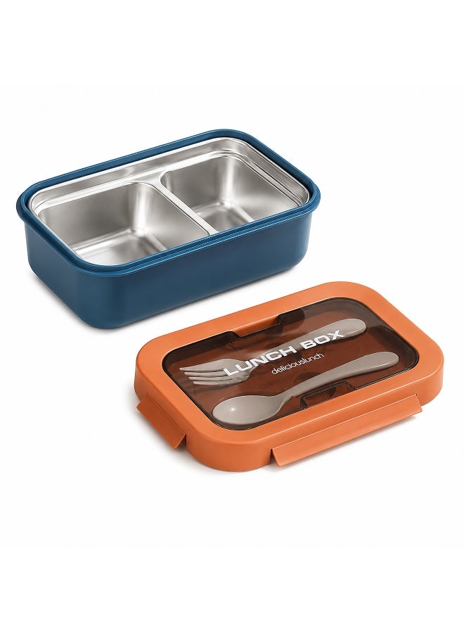 Toshionics Stainless Steel Lunch Box with Cutlery Set – 800ml Tiffin Leakproof Microwave Safe Bento Box for Adults, Students & Office Use - Image 1