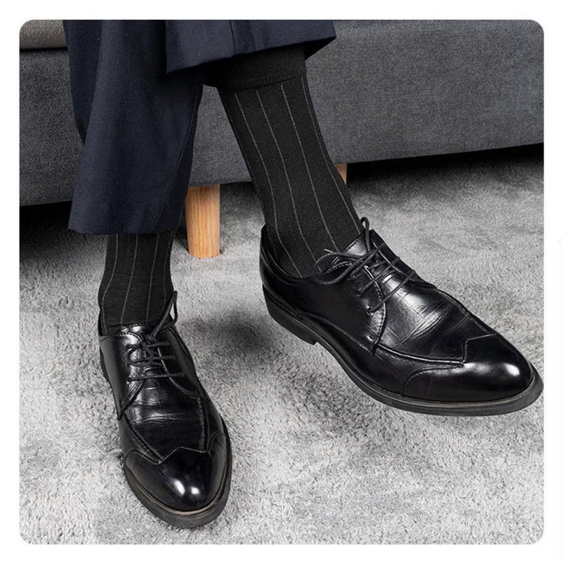 Mens Business Socks Mid-Calf 98% Combed Cotton Black stripes  - Image 3