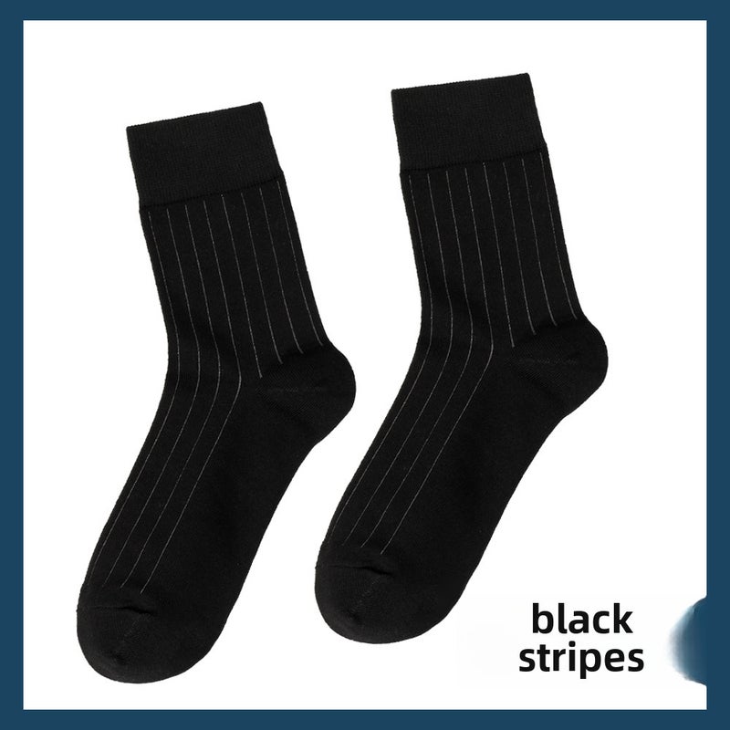 Mens Business Socks Mid-Calf 98% Combed Cotton Black stripes  - Image 1