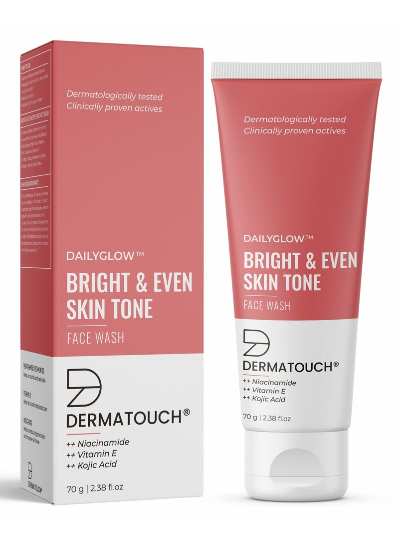 DERMATOUCH Bright & Even Tone Face Wash with Niacinamide, Vitamin E and Kojic Acid | Daily Gentle Face Cleanser For Tan, Pigmentation, Uneven Tone - 70G - Image 1