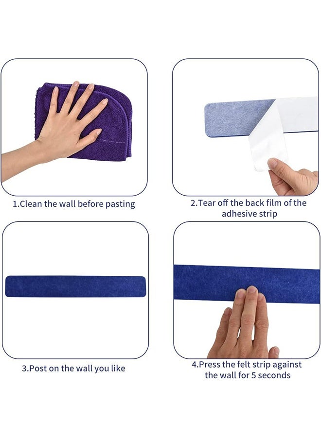 ليمون ٨ قطع من شرائط لوحات الإعلانات، لوح فلين ذاتي اللصق للحائط، لوح دبابيس من اللباد للمدرسة، ديكور مكتبي، مع ٣٥ دبوس ضغط وملاحظات لاصقة (أزرق) - Image 4