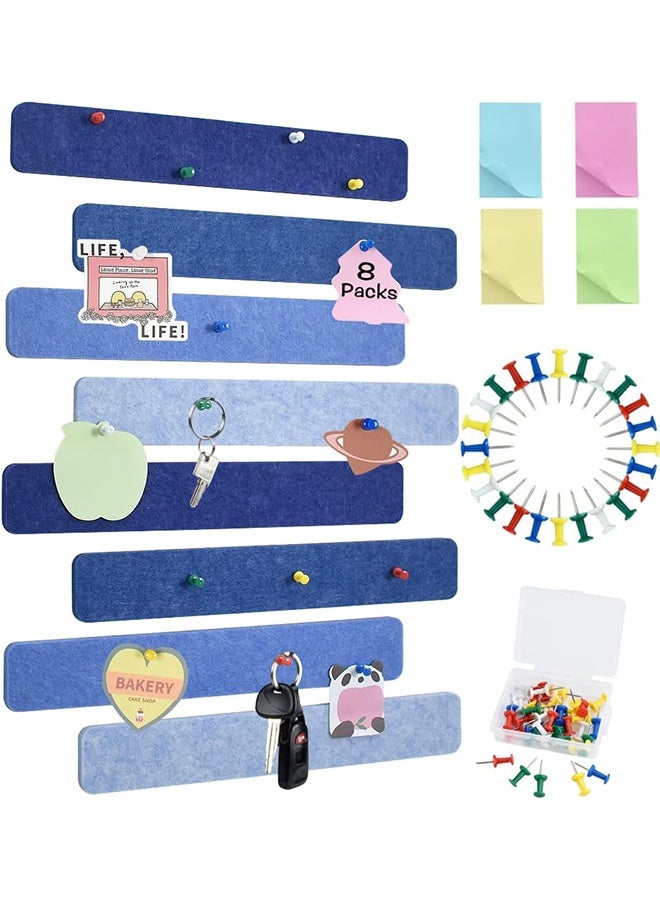 ليمون ٨ قطع من شرائط لوحات الإعلانات، لوح فلين ذاتي اللصق للحائط، لوح دبابيس من اللباد للمدرسة، ديكور مكتبي، مع ٣٥ دبوس ضغط وملاحظات لاصقة (أزرق) - Image 1