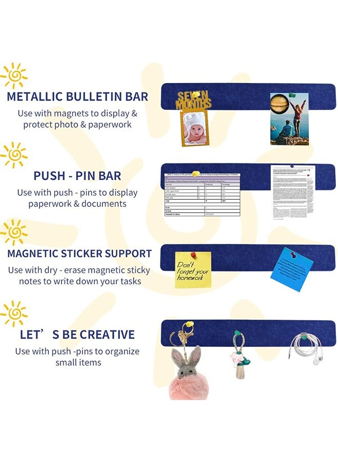 ليمون ٨ قطع من شرائط لوحات الإعلانات، لوح فلين ذاتي اللصق للحائط، لوح دبابيس من اللباد للمدرسة، ديكور مكتبي، مع ٣٥ دبوس ضغط وملاحظات لاصقة (أزرق) - Image 2