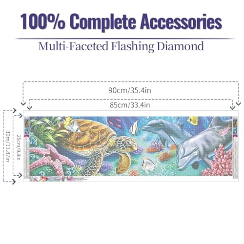 JATOK Diamond Painting Kits for Adults, 5D Marine Animals Large Diamond Art Kits for Beginners, Full Round Drill Crystal Rhinestone Crafts, DIY Gem Art Picture for Gift Home Wall Decor 11.8x35.4inch - Image 2
