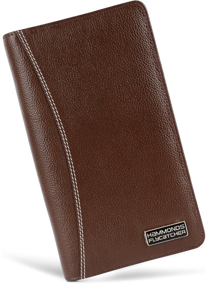  هاموندز فلاي كاتشر غطاء جواز سفر جلدي للرجال، غطاء جواز سفر للنساء، حامل جواز سفر بتقنية تحديد الهوية بموجات الراديو للرجال، ملحقات سفر للرجال، حقيبة جواز سفر للرجال، 7 فتحات لبطاقات الصراف الآلي، بروشوود، سفر - Image 1