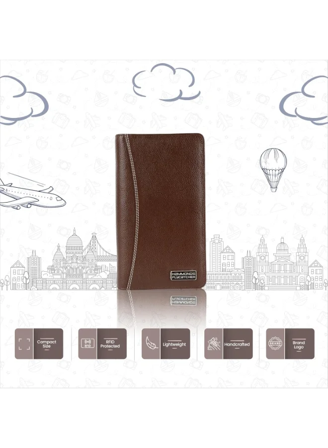 HAMMONDS FLYCATCHER Leather Passport Cover for Men, Passport Cover for Women, RFID Passport Holder for Men Travel Accessories for Men, Passport Bag for Men, 7 ATM Card Slots, Brushwood, Travel