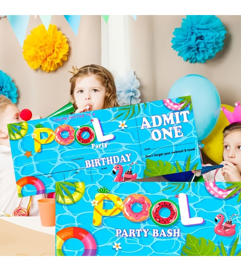 20 Swimming Pool Party Birthday Invitations for Kids Boys Girls with Swim Theme - Image 4