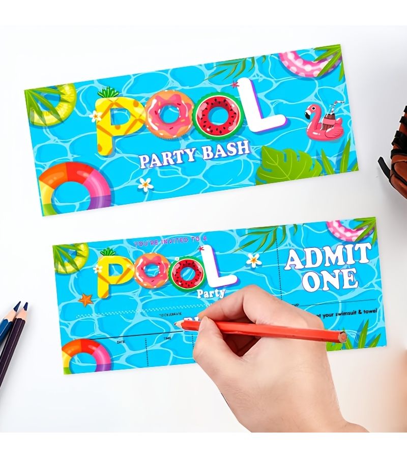 20 Swimming Pool Party Birthday Invitations for Kids Boys Girls with Swim Theme - Image 2