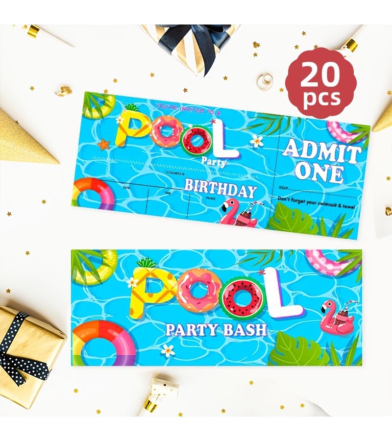 20 Swimming Pool Party Birthday Invitations for Kids Boys Girls with Swim Theme - Image 1