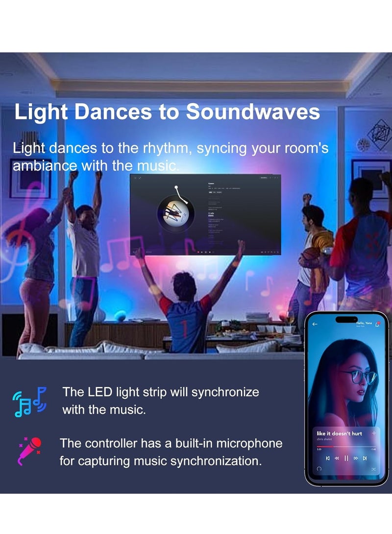 ONLYMAY 10m Led Lights for Bedroom, Music Synchronized Smart Led Strip Lights, Ultra Long with Remote Application Control Bluetooth LED Lights, Color Change RGB Light - Image 5
