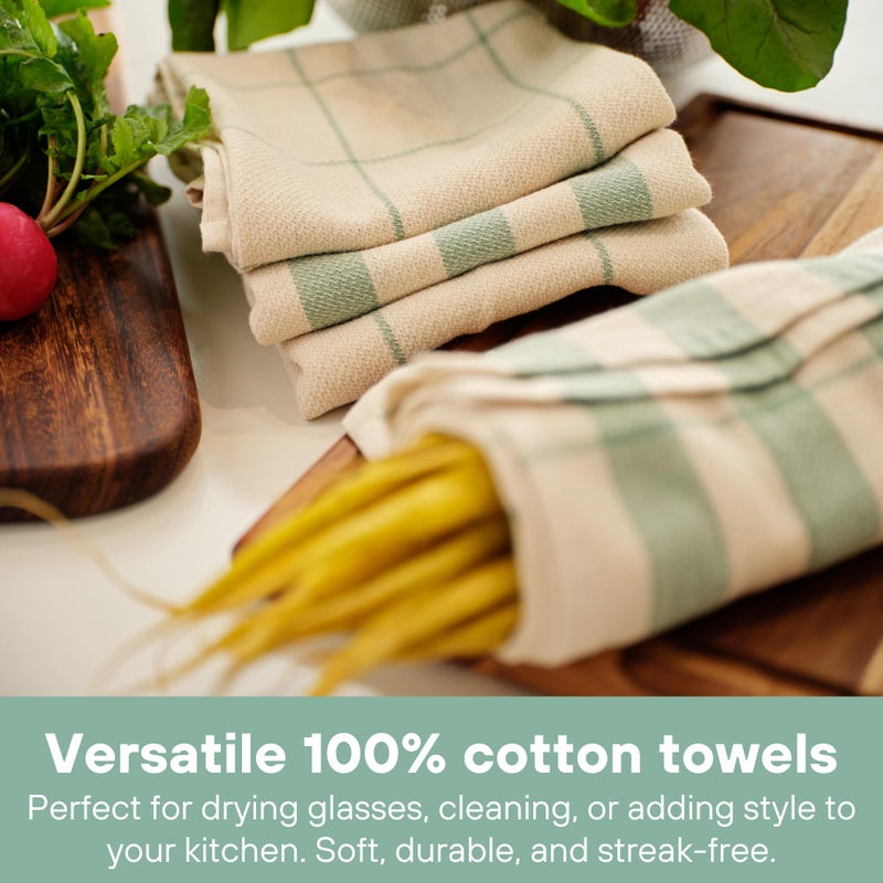 MEEMA Upcycled Kitchen Towels Cotton Fabric | Super Absorbent Hand Towels with Hanging Loop | Cleaning Rags and Dish Towels for Kitchen | Sage Green Stripes | Large 18 x 28 Inch | 4-Pack - Image 4